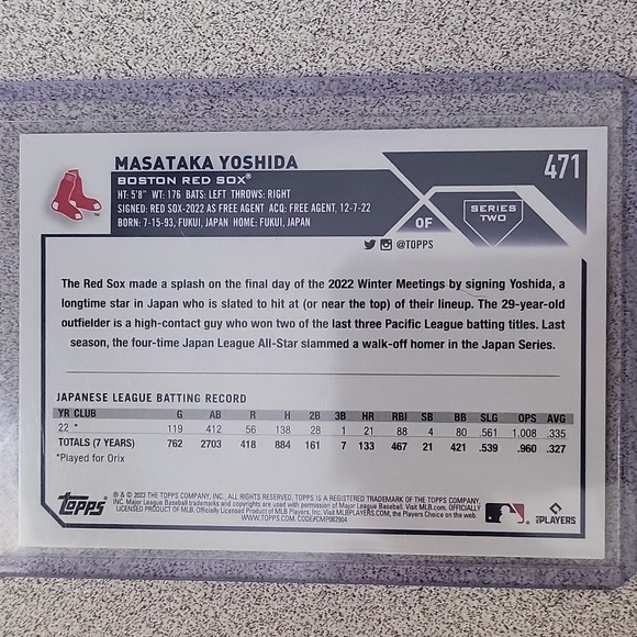 2023 Topps Masataka Yoshida RC - Picture 2 of 2